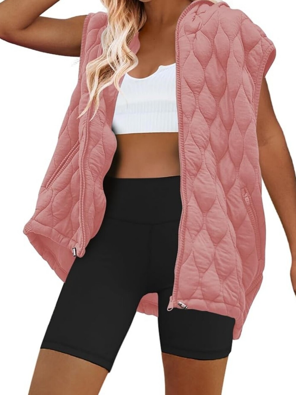 Quilted Hooded Vest in Blush Pink